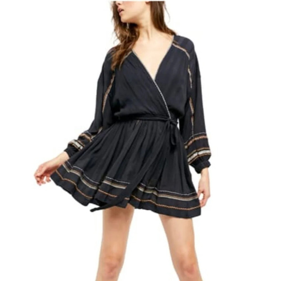 NWT Free People Delilah Blue Embroidered Wrap Dress XS - Picture 1 of 8